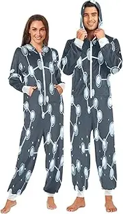 [ZZXXB] Molecular Formula Print Onesie Pajamas for Adult Women Men Long Sleeves One Piece Onesies Hooded Sleepwear S - XL