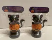 2x Solar powered black cat in pumpkin with moving tail Figuire toy. Size:4”H