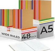 Rosmonde 48 Pack A5 Kraft Journal, Extra Pages - 120 Pages (60 Sheets), Long Lasting, Wide Ruled, 8 x 5.7 Kraft Notebook, Bulk Journal Notebook A5, Bulk Composition Notebooks, Bulk Notebook for School