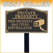 Durable Private Property Video Surveillance Sign with 18" Lawn Stake, 5.75"x9.5"