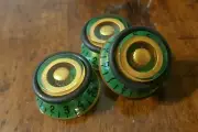 3 Guitar Speed Grip Top Hat Knobs... Candy Green/Royal Gold... JAT C.G.P