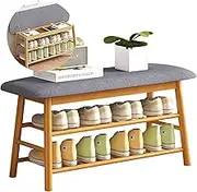MOMOGEE Bamboo Shoes Bench Seat Shoe Rack 2 Tier Storage Stool Rack with Hidden Storage Compartment for Entryway Hallway Bedroom Living Room Shoes Shop (91 * 27 * 44cm)