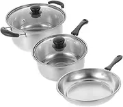 Cabilock 1Set Stainless Steel Cookware Lidded Soup Pot Saucepan Wok Non Stick Cooking Pan for Home Dishwasher Safe Scratch Resistant Comfortable Grip