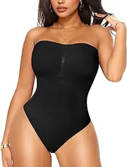 [KUMAYES] Strapless Shapewear Bodysuits for Women -Thong Body Shaper Tummy Control Tube Top Leotard with Removable Straps