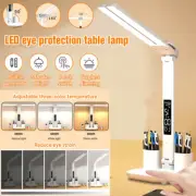 USB LED Desk Lamp Dimmable Touch Foldable Table Light Calendar Temperature Clock