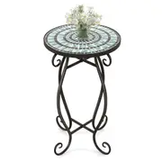 Costway Mosaic Side Table Exquisite Metal Frame Plant Stand Flower Pot Display Holder Indoor Outdoor Garden Patio Grey