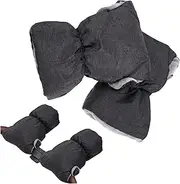 Beatifufu 1pair Stroller Gloves Deep Grey Hand Muffs for Winter Warmth Anti-Freeze Mittens Snap Buttons Pram Accessories for Cold Weather Strolling