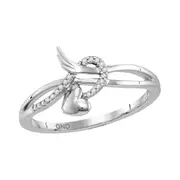 14k White Gold Round Diamond Heart Whimsical Band Ring 1/20 Cttw