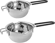 WUWFKUI 2PCS Stainless Steel Double Boiler Pot with Heat Resistant Handle for Melting Chocolate, Candy and Candle Making (400ML+600ML)