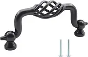 TTZEZE 6 Pack Cabinet Knobs, Birdcage Nest Twist Handle Pull Cupboard Dresser Drawer Closet Wardrobe Bookcase Hardware for Kitchen Bathroom Bedroom with Screws (Birdcage 96mm/3.78", Black)