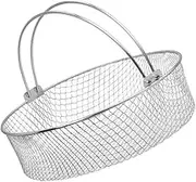 GRIRIW Stainless Steel Mesh Fry Basket Handle Air Fryer Replacement Basket Steamer Basket Deep Fryer Baskets French Fries Holder Easy to Cle