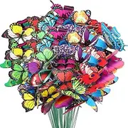 50 Pieces Double Layer Butterfly Stakes Garden Decor Garden Stakes Indoor/Outdoor Art Butterfly Ornaments for Yard Patio Plant Pot Flower Bed Home Decoration (Multicolour)