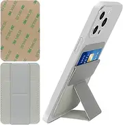 WWW Card Holder with Stand for Back of Phone,Secure Stick on Wallet,PU Leather Credit Cards Holder for Cell Phone with 3M Adhesive Sticker for Smart Phones,Grey