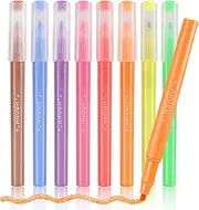 HANKU Pastel Glitter Highlighters,Set of 8, Assorted Colors Highlighters,Chisel Tip Glitter Marker Pens for Kids Adults Journaling Coloring Drawing Doodling