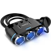 3 Way Multi Car Cigarette Lighter Socket Splitter Dual USB Charger/Power Adapter