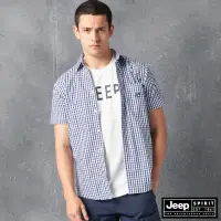 在飛比找momo購物網優惠-【JEEP】男裝 休閒百搭格紋短袖襯衫(藍)
