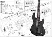 Plan of Fender Jazz Bass 5 String - Full Scale Print