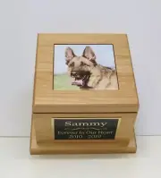Beautiful Red Alder Large Dog Pet Urn Custom Tile Photo & Engraved Tag