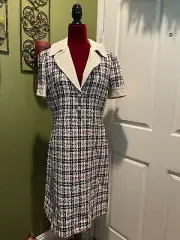 100% Authentic GUCCI Plaid Metallics Tweed Dress $3000+Tax Size: 46