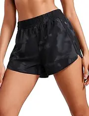 [CRZ YOGA] Women's High Waist Dolphin Running Shorts - 3'' Mesh Liner Quick Dry Athletic Gym Workout Shorts with Zipper Pocket