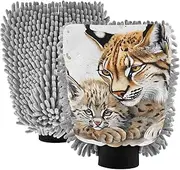 XYMZR Lynx Cute Watercolor Absorbent Microfiber Car Wash Mitt, Funny Cute Anime Scratch Free for Cars Cleaning, Home Cleaning Mitts, 2 Pack, 10.24” L x 7.09” W