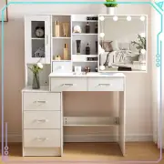 Modern Vanity Table 10 LED Lighted with Sliding Mirror Makeup Dressing Table