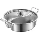 316 Stainless Steel 32cm Twin Divided HotPots Fondue Soup Hotpots with Glass Lid