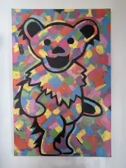 Dancing Bear Grateful Dead Handmade Painting 3’x2’ Colorful Wall Decor RARE find