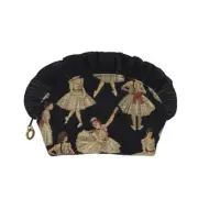 Belle Blanche Black Frill Pouch Gobelins Fabric Black Ballerina Pattern Japan