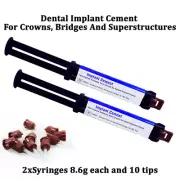 2x Dental Im pla nt Cement Crown & Bridge Adhesive Self Light Curing Resin 8.6gr