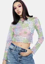 [NGOrder] Floral Mesh Gingham Top