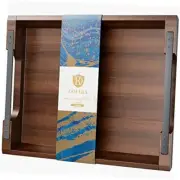 Acacia Wood Serving Tray with Black Handle -Serving Tray(17"L x 12"W x 2"H)