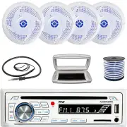 Pyle 1-DIN Marine Bluetooth CD Radio W/Cover, 4x 6'' 240W Max Blue LED Speakers