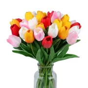15pcs Fake Tulips Artificial Assorted White,yellow,sunset Red,red,light-pink