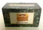 Vintage Jewelry Box Kmart Oak Finish Glass Lid Drawers Floral NEW Old Stock