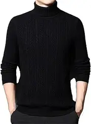 [Jegsnoe] Men's 100% Wool Thick Knitwear Winter Turtleneck Cashmere Sweater Men High Collar Warm Pure Wool Jumpers