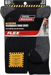 [Dickies] Men's Dri-Tech Performance Crew Work Sock 6-Pair-Pack (Black)