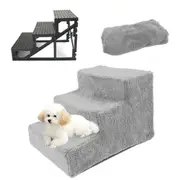 Pet Stairs 3 Steps Portable Cat Dog Ladder w/ Cover Step Ramp Climb For Pup Play