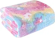 Glow in The Dark Blanket,120X150CM Soft Flannel Fleece Blanket,All Season Blanket for Kids,Soft Warm Fleece Material Bed Throw for Boys Girls,Rainbow Unicorn Blanket Pink