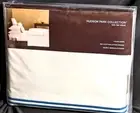 HUDSON PARK EGYPTIAN COTTON ITALIAN LINENS TWIN FLAT SHEET WHITE W/ BLUE TRIM