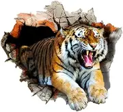 Pinenjoy 3D Tiger Wall Decal Smashed Wild Animal Wall Sticker 23.62x23.62inch Removable Self-Adhesive Vinyl Jungle Animal Wall Mural for Nursery Playroom Kids Room Bedroom Wall Decors