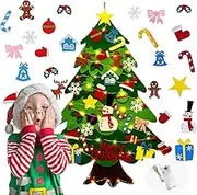 DIY Lighted Felt Christmas Tree Set Xmas Decorations Wall Hanging 32 Ornaments Kids Gift with String Light (Batteries Not Included)