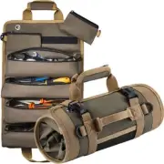 Heavy Duty Roll Up Tool Bag with 3 Detachable Pouches Roll Tool Organizer