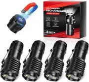 LETMY Rechargeable Mini Flashlights with Magnetic Base, 4 Pack Bright 3 LED Flas