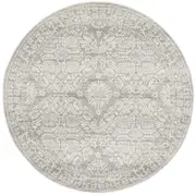 Mystique Silver White Suzani Prints Transitional Round Rug