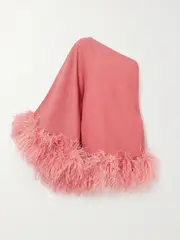 [Taller Marmo] Taller Marmo - Piccolo Ubud One-shoulder Feather-trimmed Crepe Mini Dress - Pink - IT36 IT 36 Pink