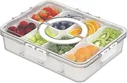QIXIAOTOUQI Divided Serving Tray with Lid and Handle, 8 Compartments Portable Snack Box Container for Fruit, Veggies, Salad, Snack Box Set with Lid for Travel, Camping