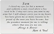 HAMYUTA Son Gifts from Mom and Dad - to My Son Inspirational Gift Stainless Steel Engraved Wallet Insert Card for Son Graduation Gifts (White)