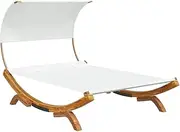 Outdoor Daybed with Canopy, Patio Furniture Sunbed Double Chaise Lounge Bed, Patio Sun Tanning Chair for Garden Lawn Backyard, 165x203x126 cm Solid Bent Wood Cream