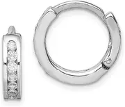 [JewelryWeb] 925 Sterling Silver Solid Polished Hinged hoop CZ Simulated Diamond-Hinged Earrings 15x14mm Wide 4mm Thick-Hoop Earring for Women